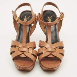 مملوكة مسبقًا Saint Laurent Tribute Size 37.5 Brown Leather Ankle Strap Sandals