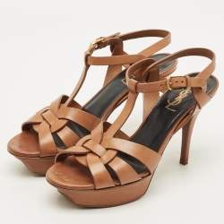 مملوكة مسبقًا Saint Laurent Tribute Size 37.5 Brown Leather Ankle Strap Sandals