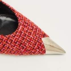 Pre Owned Saint Laurent Size 39 Multicolor Tweed Metal Cap Toe Slingback Pumps