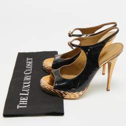 Pre Owned Saint Laurent Size 38.5 Black Patent Leather Platform Ankle Strap Sandals