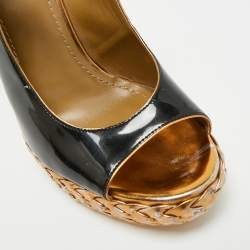 Pre Owned Saint Laurent Size 38.5 Black Patent Leather Platform Ankle Strap Sandals