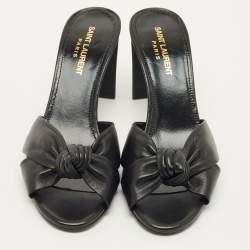 Pre Owned Saint Laurent Bianca Size 38 Black Leather Slide Sandals
