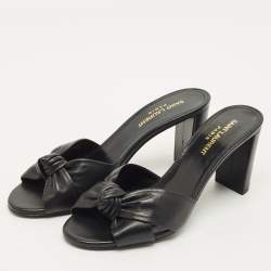 Pre Owned Saint Laurent Bianca Size 38 Black Leather Slide Sandals