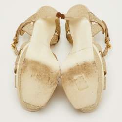 Pre Owned Saint Laurent Tribute Size 40.5 Metallic Gold Glitter Platform Sandals