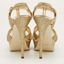 Pre Owned Saint Laurent Tribute Size 40.5 Metallic Gold Glitter Platform Sandals
