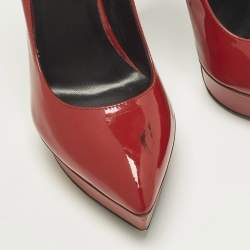 مملوكة مسبقًا حذاء كعب عالي سان لوران جانيس جلد أحمر لامع منصة مقاس 38