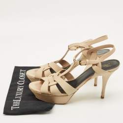 Pre Owned Saint Laurent Tribute Size 42 Beige Leather Platform Sandals