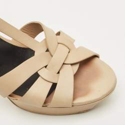 Pre Owned Saint Laurent Tribute Size 42 Beige Leather Platform Sandals