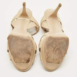 Pre Owned Saint Laurent Tribute Size 42 Beige Leather Platform Sandals