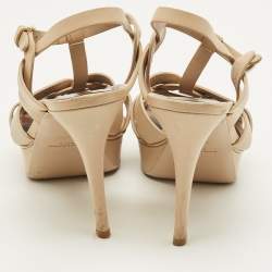 Pre Owned Saint Laurent Tribute Size 42 Beige Leather Platform Sandals