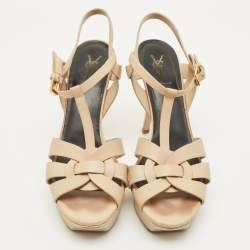 Pre Owned Saint Laurent Tribute Size 42 Beige Leather Platform Sandals