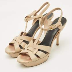 Pre Owned Saint Laurent Tribute Size 42 Beige Leather Platform Sandals