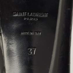 Pre Owned صندل سان لوران باريس "تريبوت" منصة جلد لامع أسود مقاس 38.5