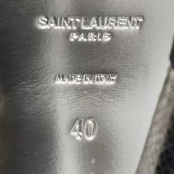 Pre Owned Saint Laurent Paris Tribute Size 40 Silver Lizard Embossed Leather Platform Sandals