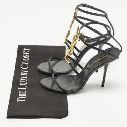 مملوكة مسبقًا Saint Laurent Cassandra Size 37 Black Patent Leather Ankle Strap Sandals