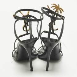 مملوكة مسبقًا Saint Laurent Cassandra Size 37 Black Patent Leather Ankle Strap Sandals