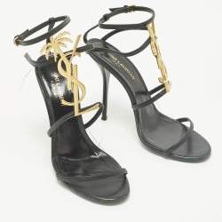 مملوكة مسبقًا Saint Laurent Cassandra Size 37 Black Patent Leather Ankle Strap Sandals