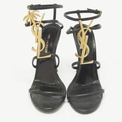 مملوكة مسبقًا Saint Laurent Cassandra Size 37 Black Patent Leather Ankle Strap Sandals