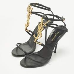 مملوكة مسبقًا Saint Laurent Cassandra Size 37 Black Patent Leather Ankle Strap Sandals
