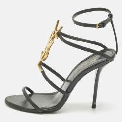 مملوكة مسبقًا Saint Laurent Cassandra Size 37 Black Patent Leather Ankle Strap Sandals