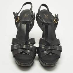 مملوكة مسبقًا Saint Laurent Size 42 Black Leather Platform Sandals