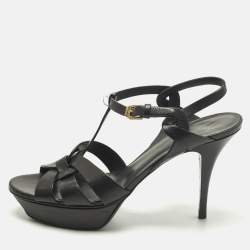 مملوكة مسبقًا Saint Laurent Size 42 Black Leather Platform Sandals
