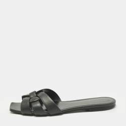 Pre Owned Saint Laurent Tribute Size 39 Black Leather Flat Slide