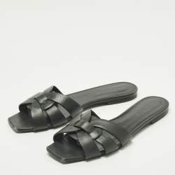 Pre Owned Saint Laurent Tribute Size 39 Black Leather Flat Slide