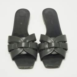 Pre Owned Saint Laurent Tribute Size 39 Black Leather Flat Slide