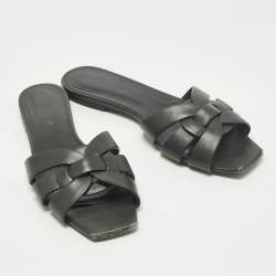 Pre Owned Saint Laurent Tribute Size 39 Black Leather Flat Slide