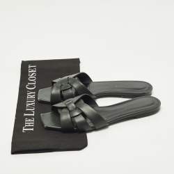 Pre Owned Saint Laurent Tribute Size 39 Black Leather Flat Slide