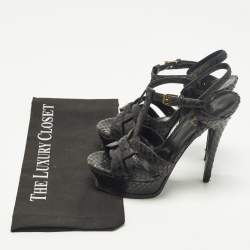 مملوكة مسبقًا صندل سان لوران باريس "تريبوت" نعل سميك جلد منقشو ذهبي مقاس 38.5