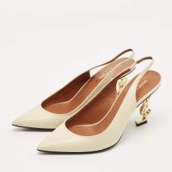 مملوكة مسبقًا Saint Laurent Opyum Size 37 Beige Leather Slingback Pumps