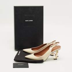 مملوكة مسبقًا Saint Laurent Opyum Size 37 Beige Leather Slingback Pumps