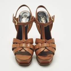 مملوكة مسبقًا Saint Laurent Tribute Size 37 Brown Leather Platform Sandals