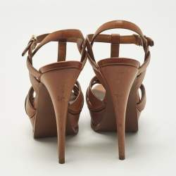مملوكة مسبقًا Saint Laurent Tribute Size 37 Brown Leather Platform Sandals