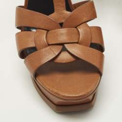 مملوكة مسبقًا Saint Laurent Tribute Size 37 Brown Leather Platform Sandals