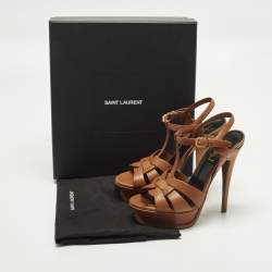 مملوكة مسبقًا Saint Laurent Tribute Size 37 Brown Leather Platform Sandals