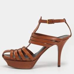مملوكة مسبقًا Saint Laurent  Size 38 Brown Leather Ankle Strap Sandals
