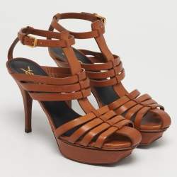 Pre Owned Saint Laurent  Size 38 Brown Leather Ankle Strap Sandals