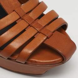 Pre Owned Saint Laurent  Size 38 Brown Leather Ankle Strap Sandals