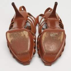 Pre Owned Saint Laurent  Size 38 Brown Leather Ankle Strap Sandals