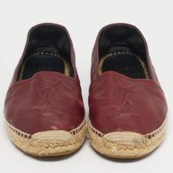 Pre Owned Saint Laurent Size 36.5 Burgundy Leather Espadrille Flats