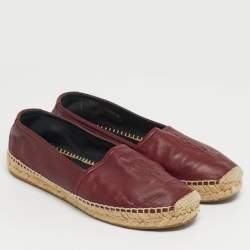 Pre Owned Saint Laurent Size 36.5 Burgundy Leather Espadrille Flats