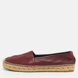 Pre Owned Saint Laurent Size 36.5 Burgundy Leather Espadrille Flats