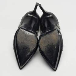 مملوكة مسبقًا حذاء كعب عالي سان لوران سوار الكاحل جلد أسود مقاس 35.5