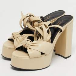 Pre Owned صندل سان لوران بيانكا سير كاحل جلد كريمي مقاس 40