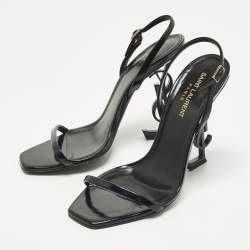 مملوكة مسبقًا Saint Laurent Opyum Size 39 Black Patent Leather Ankle Strap Sandals
