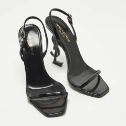 مملوكة مسبقًا Saint Laurent Opyum Size 39 Black Patent Leather Ankle Strap Sandals