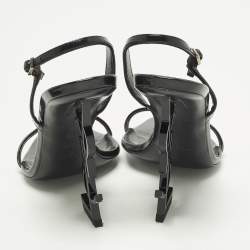 مملوكة مسبقًا Saint Laurent Opyum Size 39 Black Patent Leather Ankle Strap Sandals